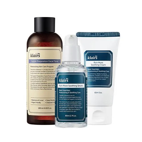 KLAIRS BASIC & BEST SET (Toner 180ml + Serum 80ml + Soothing Cream 60ml) - Sura